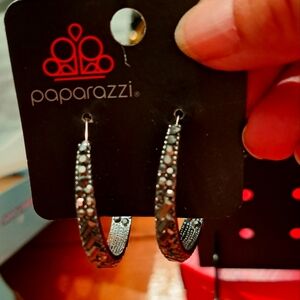 Paparazzi black with faux gems, earrings